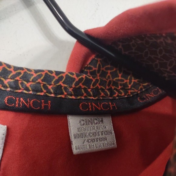 Cinch Shirt Large Solid Orange Button Up Long Sleeve Casual Western Men - Picture 3 of 7